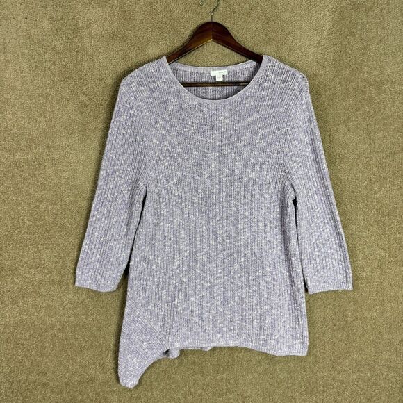 Pure J Jill Tunic Sweater Womens Large Purple Ribbed Knit 3/4 Sleeve Asymmetric - Picture 1 of 9